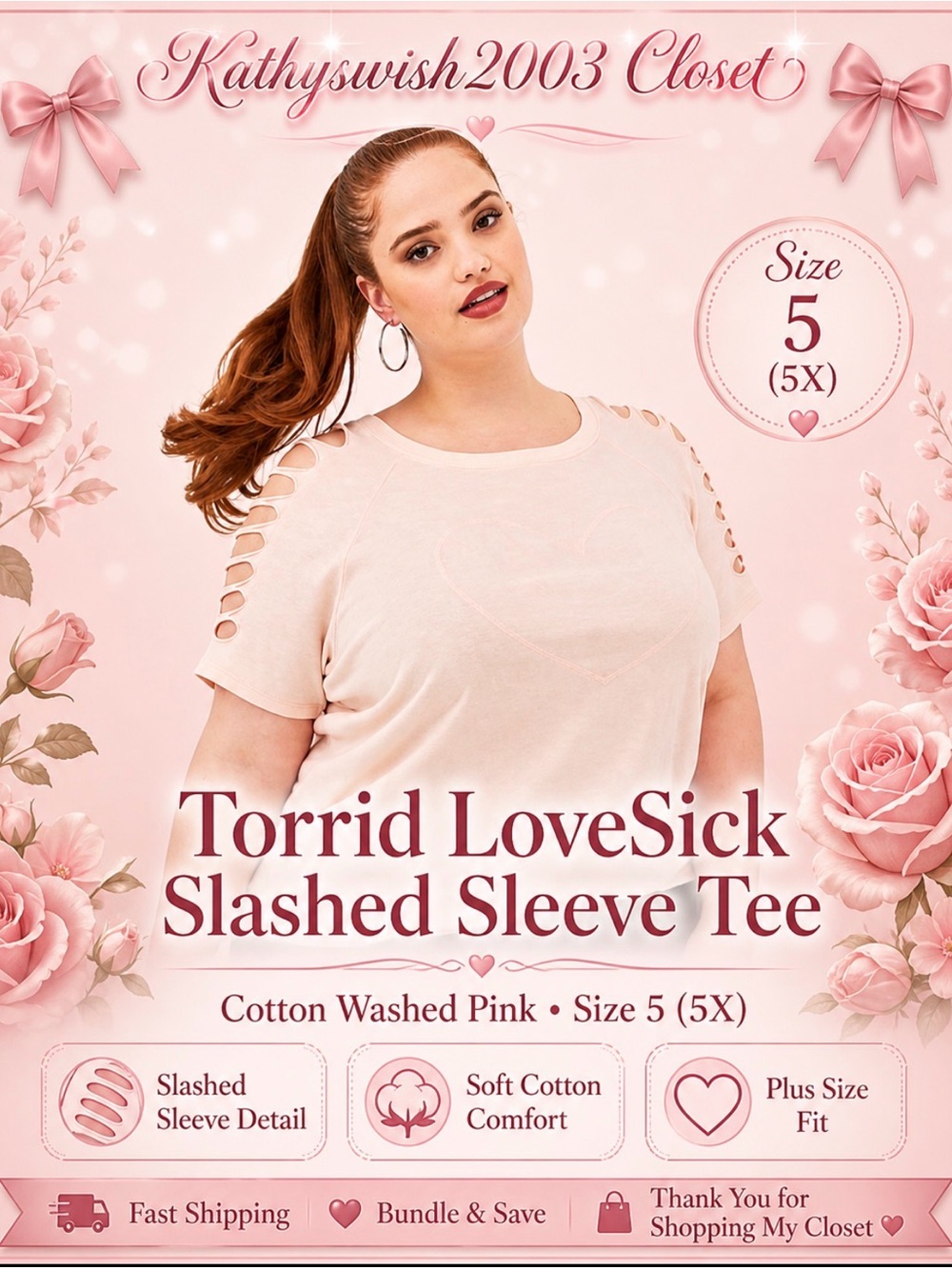 Torrid LoveSick Slashed Sleeve Tee - Cotton Washed Pink Size 5